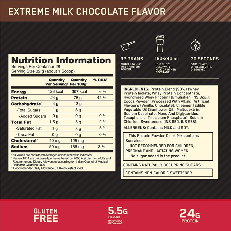 Optimum Nutrition Gold Standard 100% Whey Protein - Extreme Milk Chocolate (907g)