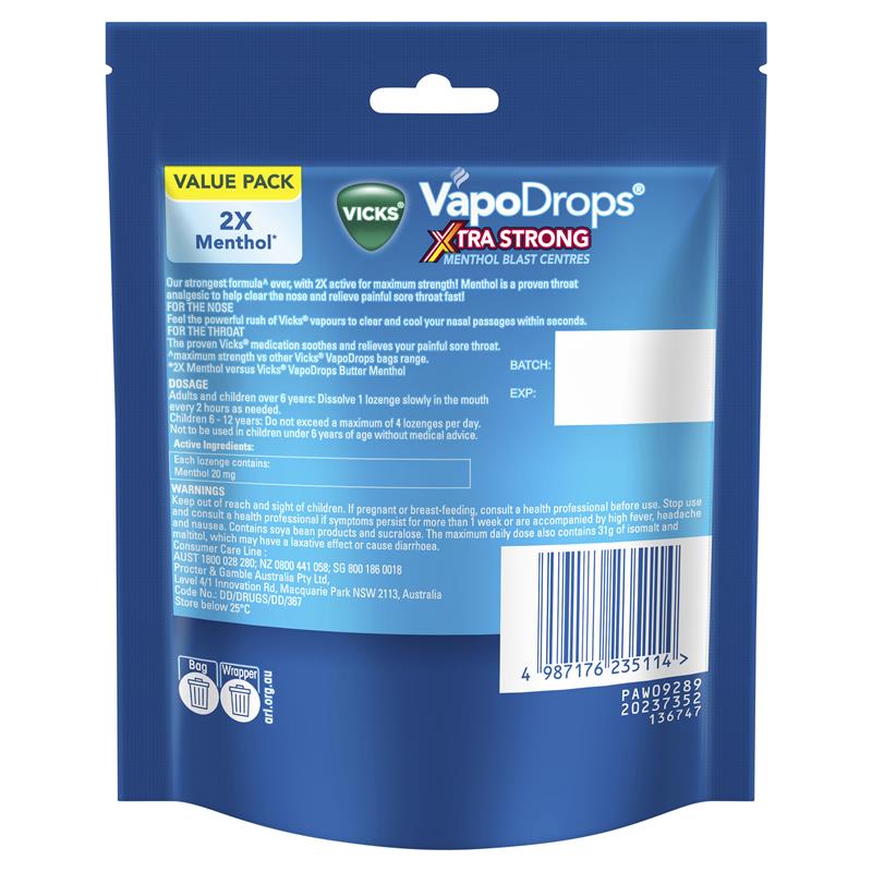 Vicks VapoDrops Xtra Strong Menthol Blast 30 Lozenges
