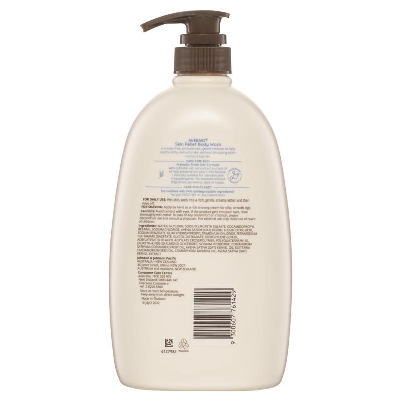 Aveeno Skin Relief Fragrance-Free Body Wash 1L for Dry, Sensitive Skin