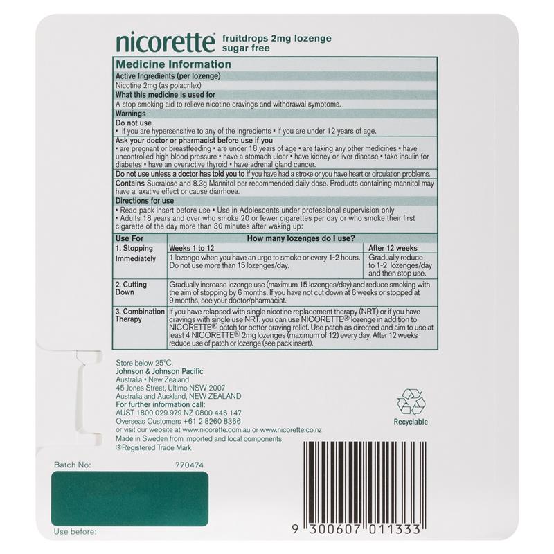 Nicorette Quit Smoking Cooldrops Fresh Fruit Lozenges - 2mg (80 Pieces)