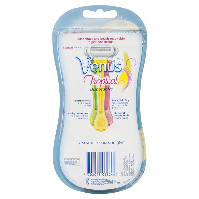 Gillette Venus Tropical Disposable Razors 3 Pack - Close Shave & Smooth Skin