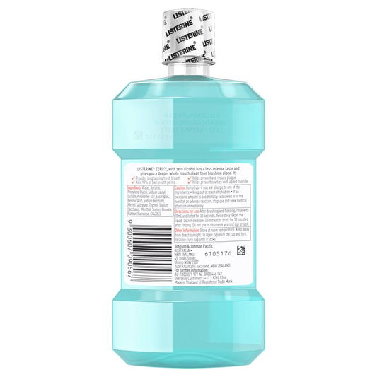 Listerine Zero Alcohol Antibacterial Mouthwash Less Intense Taste 250mL