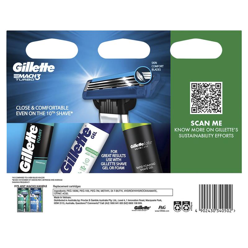 Gillette Mach 3 Turbo 3D Cartridges Value 10 Pack