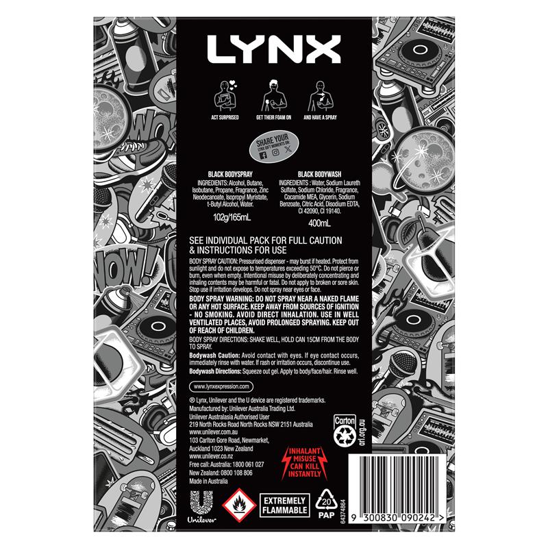 Lynx Black Duo Gift Set – 165ml Body Spray & 400ml Bodywash for Men
