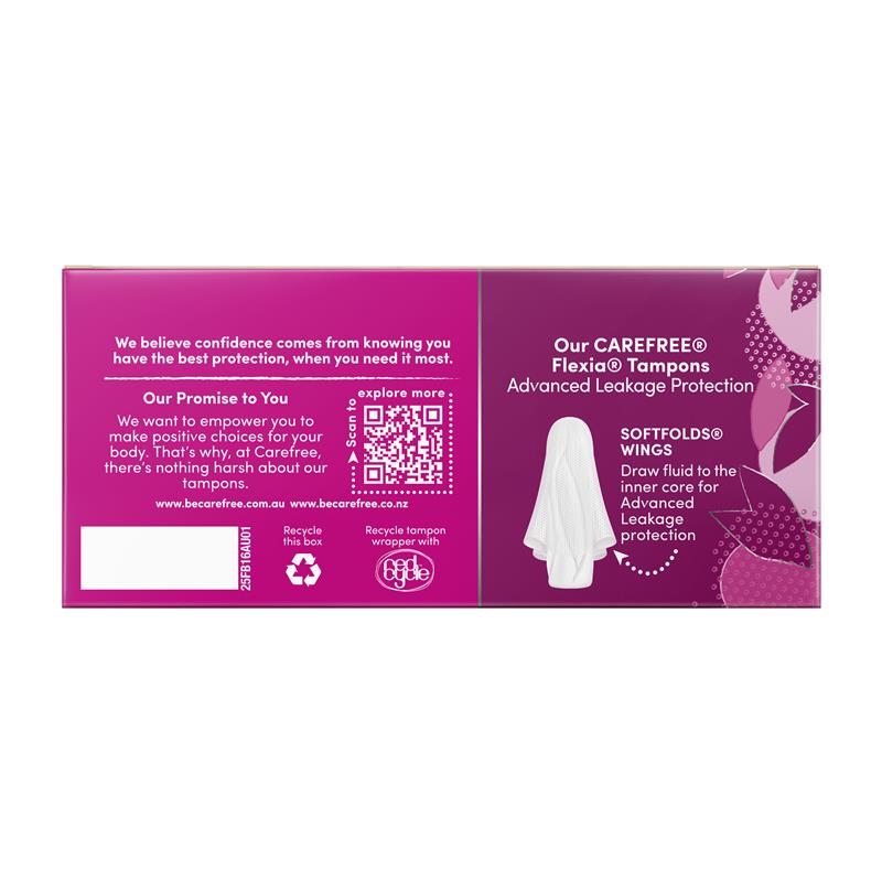 Carefree Flexia Fragrance-Free Regular Tampons with Wings, 16-Pack