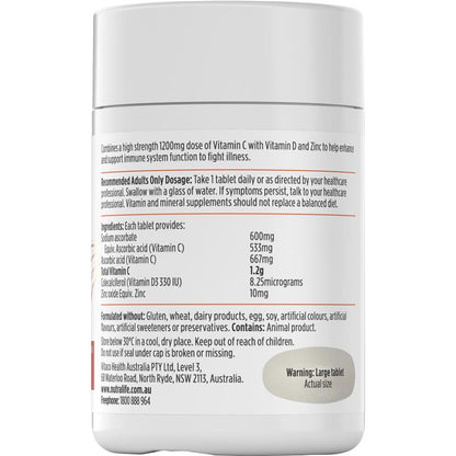 Nutra-Life High Strength Vitamin C 1200 + D + Zinc 60 Tablets