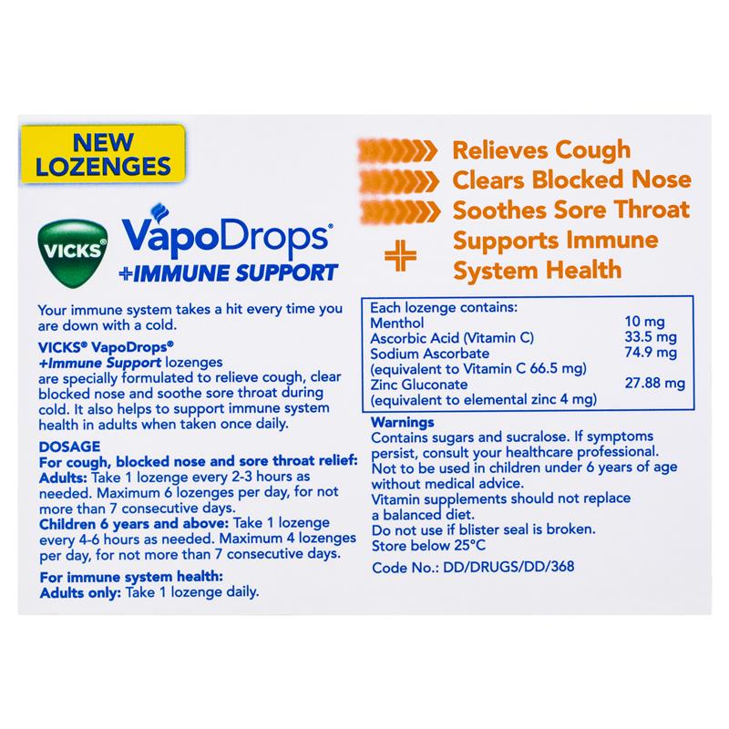 Vicks VapoDrops Immune Support Orange 16 Lozenges - With Zinc & Vitamin C