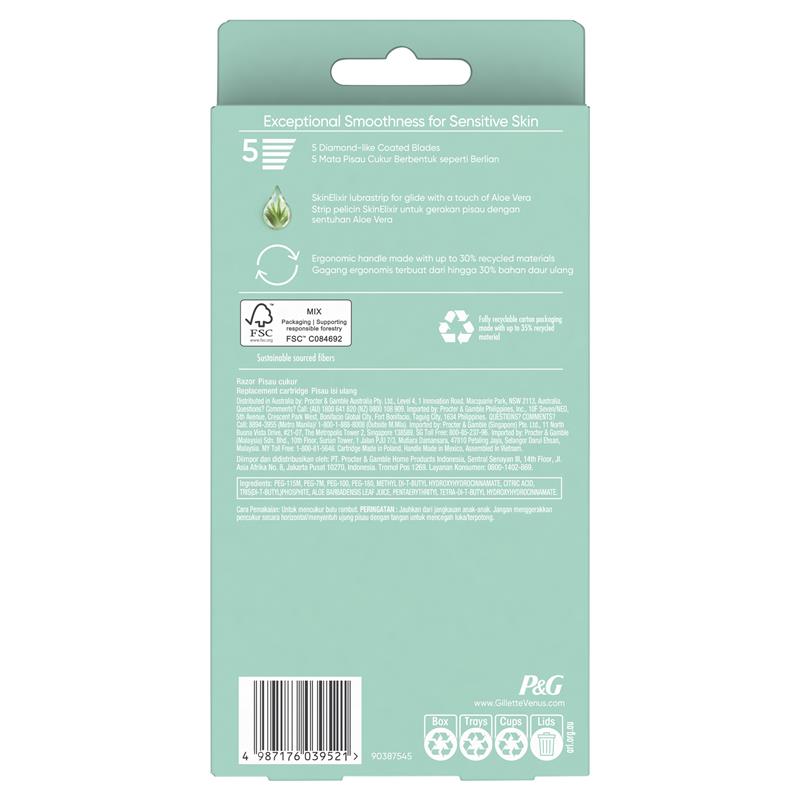 Gillette Venus Smooth Sensitive Razor Handle + 2 5-Blade Aloe Refills