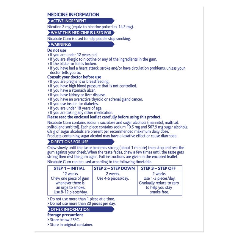 Nicabate Gum 2mg Extra Fresh 250 Pieces - Effective Smoking Cessation Aid