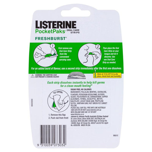 Listerine Pocketpaks Oral Care Strips Freshburst Value Pack 72