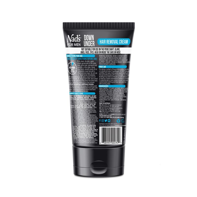 Nad's for Men Down Under Hair Removal Cream 150ml - Painless Hair Removal for Sensitive Areas