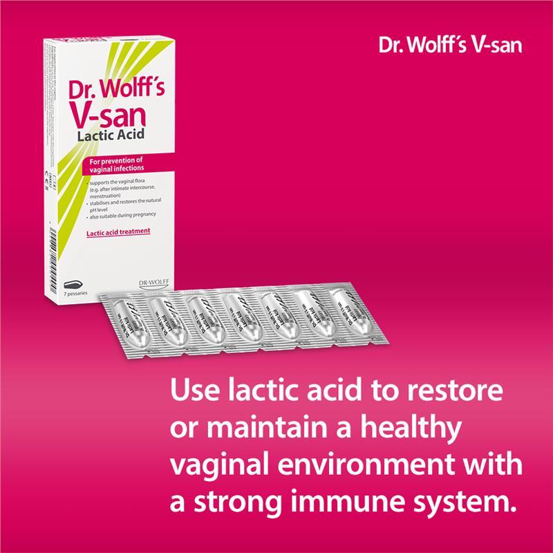 Dr. Wolff V-san Lactic Acid Vaginal Pessaries, 7-Pack, pH Balanced