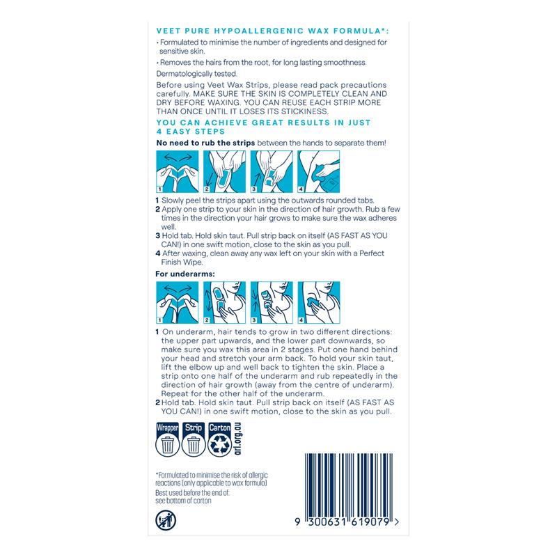 Veet Pure Cold Wax Strips for Legs - 40 Pack