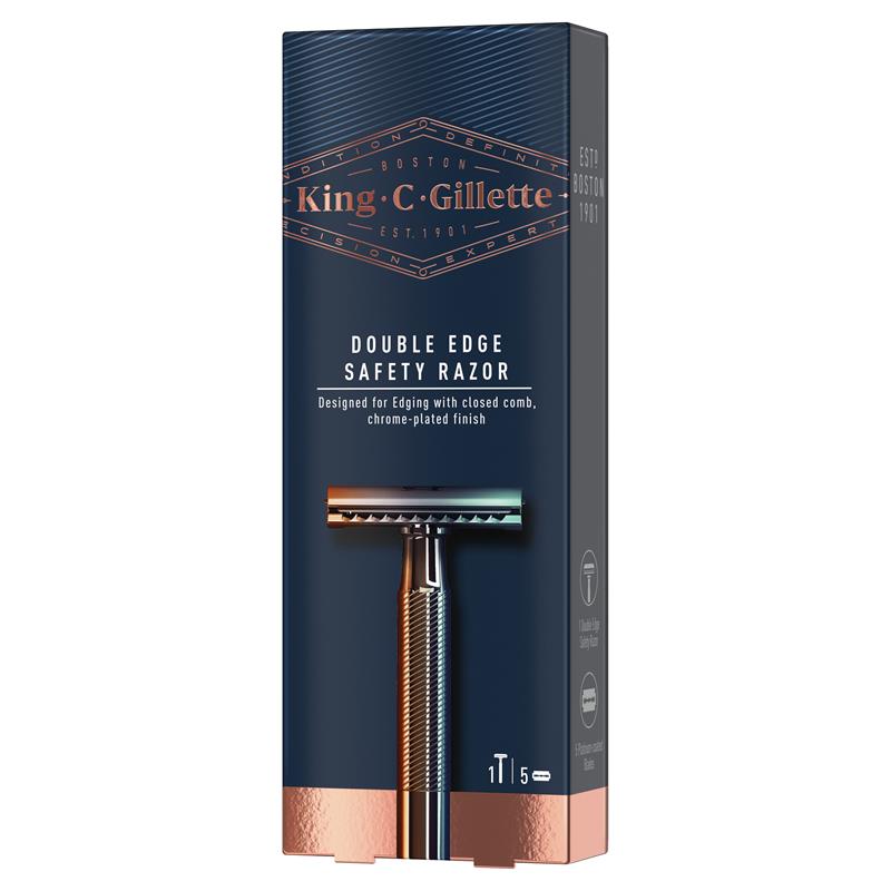 King C Gillette Double Edge Safety Razor + 5 Razor Blades - Ultimate Shaving Experience