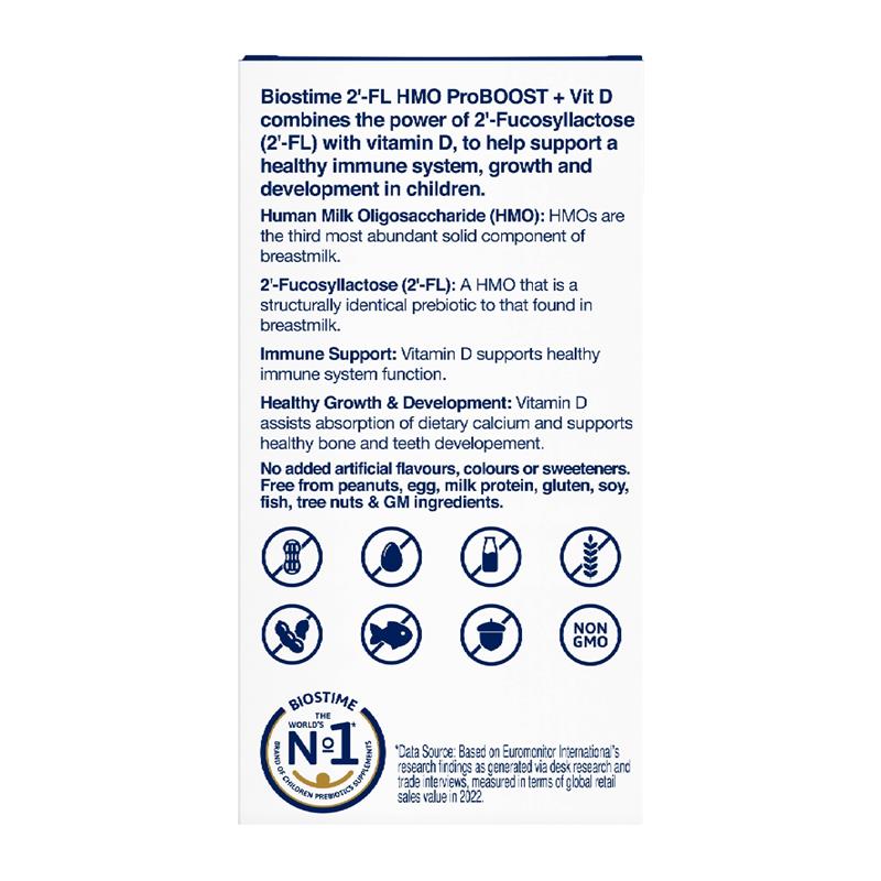 Biostime 2 FL HMO ProBOOST + VIT D 28 x 1.6g Sachets - Immune Support for Growing Kids