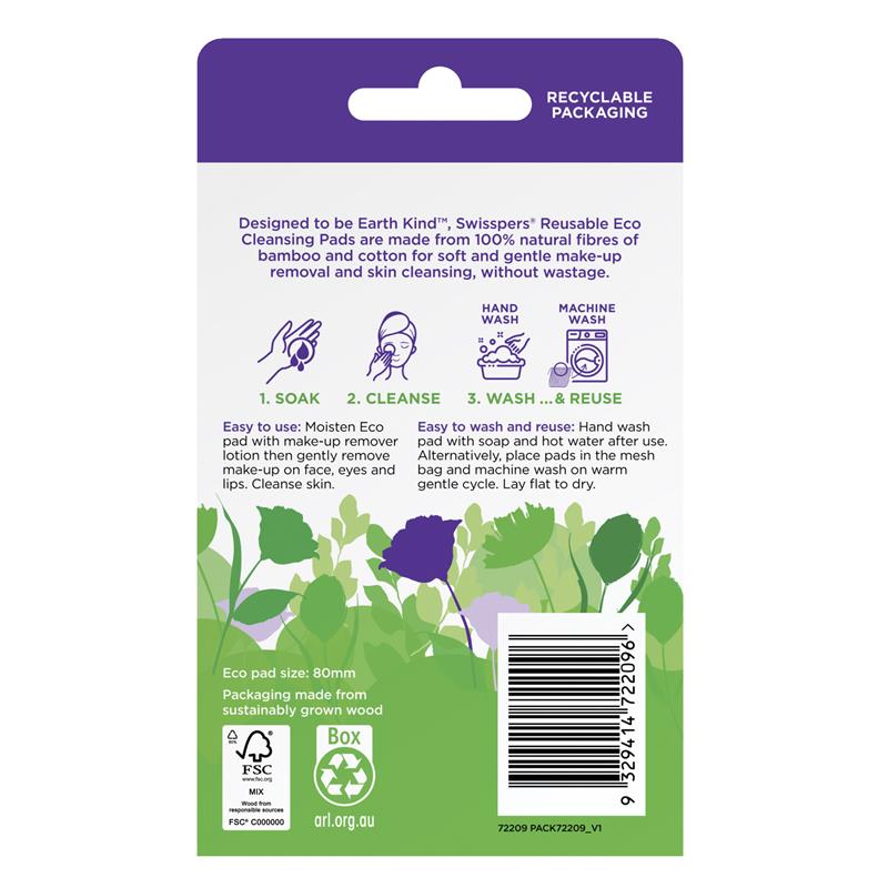 Swisspers Earth Kind Reusable Eco Cleansing Pads - 4 Pack
