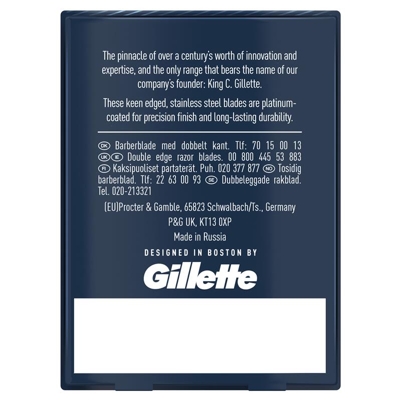 King C Gillette Platinum Stainless Steel Safety Razor Blades - 10 Blades