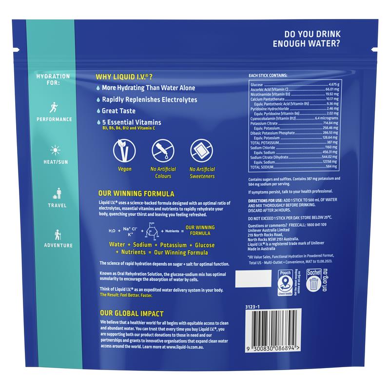 Liquid IV Hydration Electrolyte Drink Mix - Lemon Lime (24 Sachets)