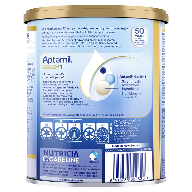 Aptamil Gold+ 1 Baby Infant Formula 900g - From Birth to 6 Months