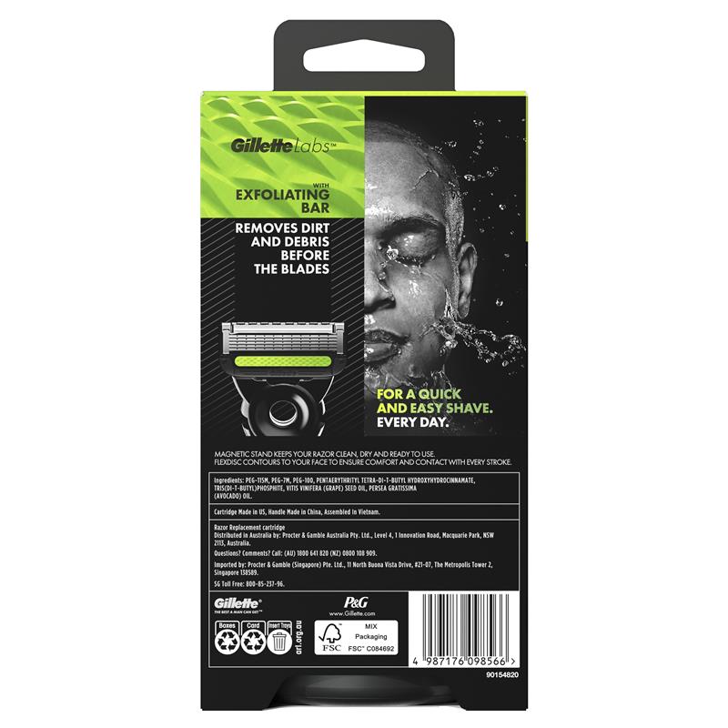 Gillette Labs Exfoliating Razor with Magnetic Stand + 2 Blade Refills - Effortless Shaving