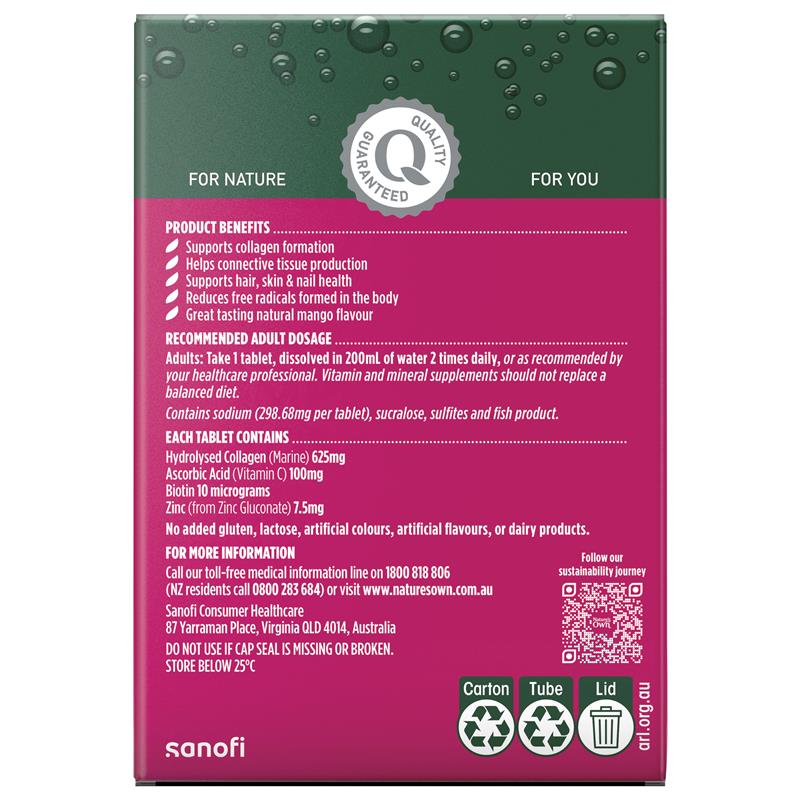 Nature's Own Collagen + Skin Support Effervescent 60 Tablets
