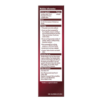 Betadine Sore Throat Gargle Ready To Use 120mL