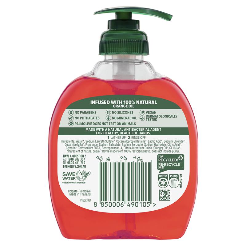 Palmolive Antibacterial 2 Hour Defence Liquid Hand Wash Orange Pump 250mL - Natural Protection for Your Hands