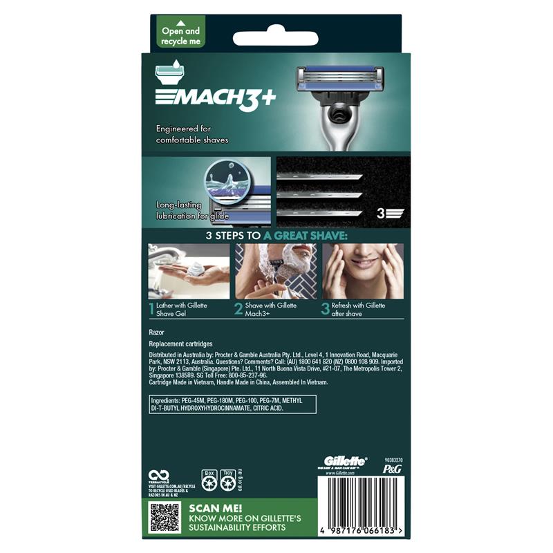 Gillette Mach3+ Razor Replacement Cartridges with 1 Handle & 6 Cartridges