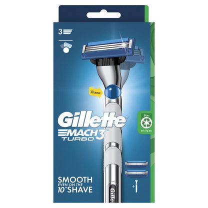Gillette Mach3 Turbo 3D Razor – Ergonomic Handle with 2 Cartridges