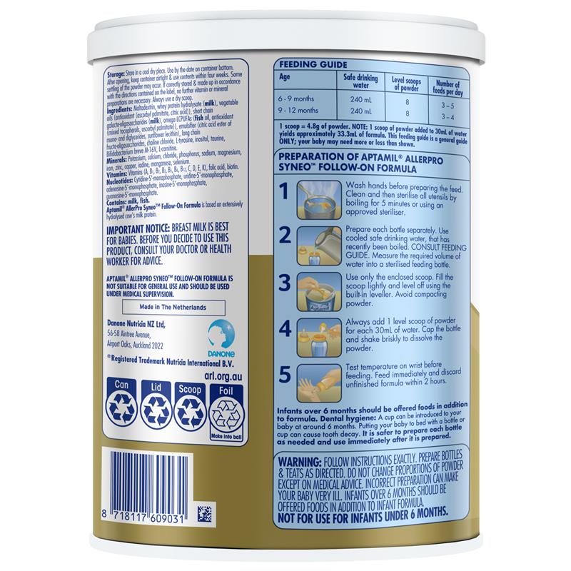 Aptamil AllerPro Syneo 2 Allergy Premium Baby Follow-On Formula From 6-12 Months 900g