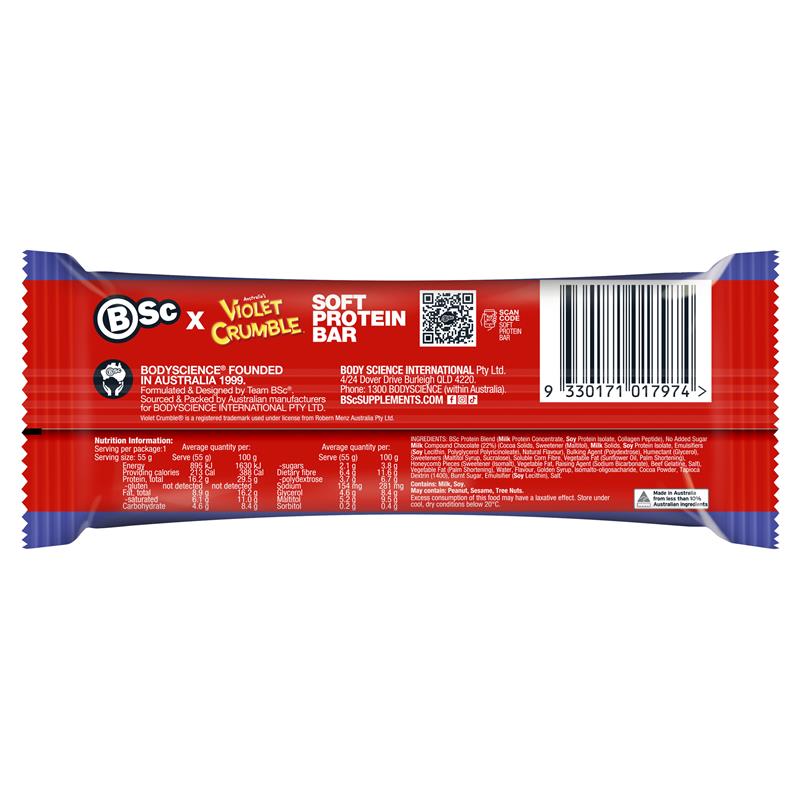 BSc x Violet Crumble Soft Protein Bar Chocolate Honeycomb 55g