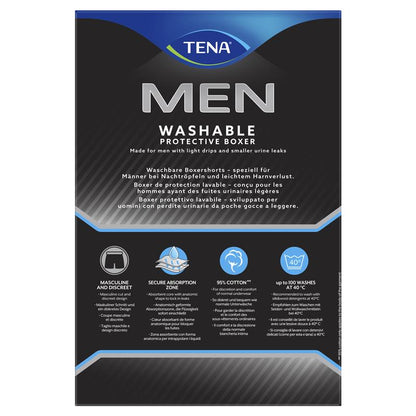 TENA Men’s Reusable Washable Boxer Underwear with Secure Absorption, Size M, 1 Boxer
