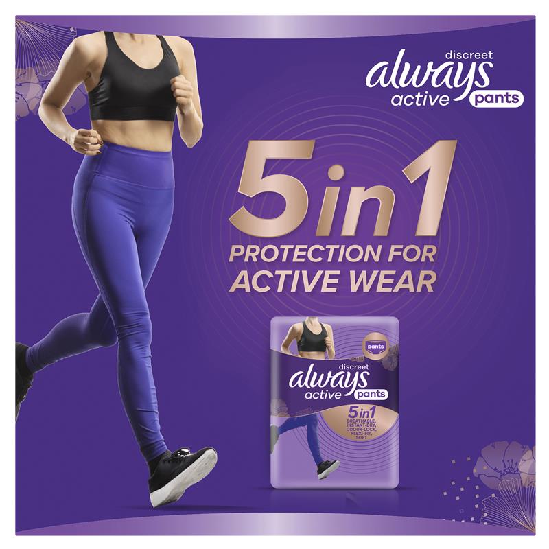 Always Discreet Active Adult Incontinence Pants Large - 8 Pants, 5-in-1 Protection