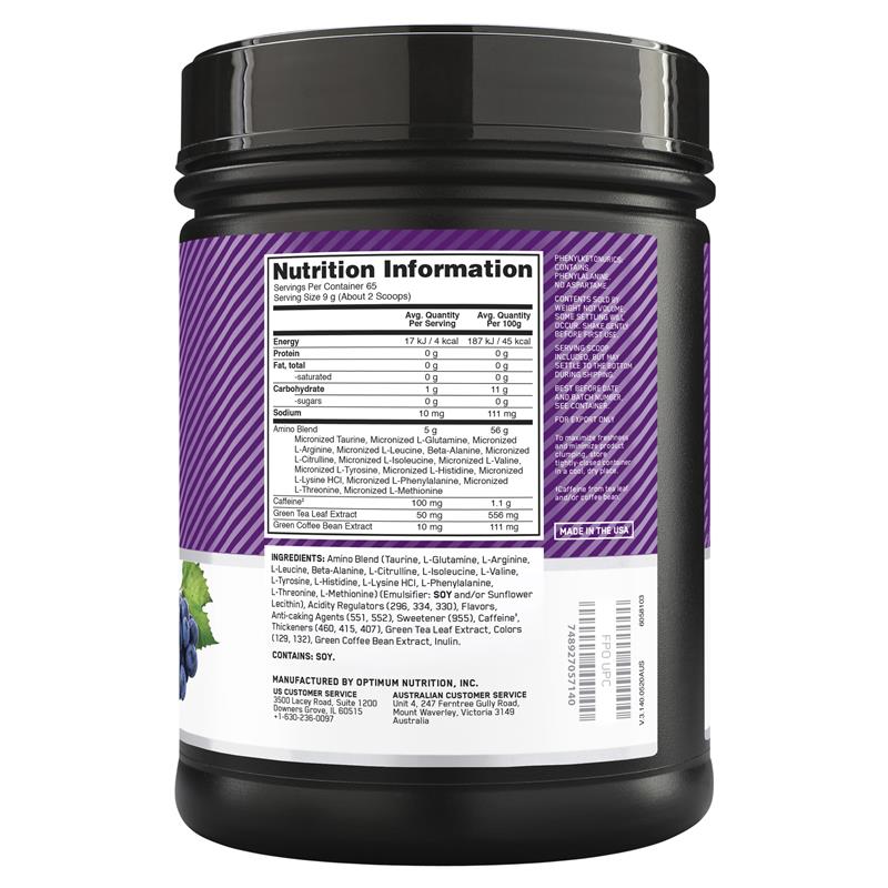 Optimum Nutrition Amino Energy Concord Grape 65 Serve 585g - Boost Energy & Muscle Recovery