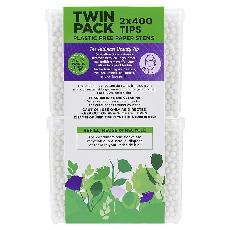 Swisspers Earth Kind Cotton Tips with Paper Stems - Twin Pack (2x400)