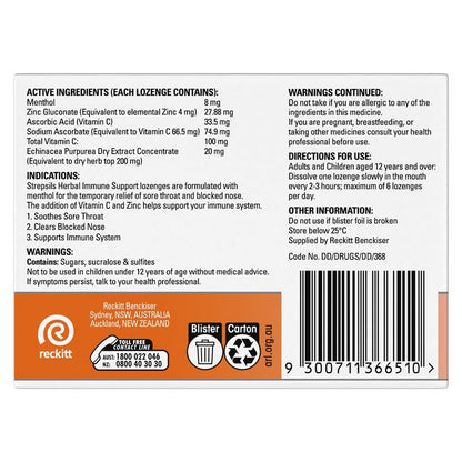 Strepsils Herbal Immune Support Lozenges Elderberry Echinacea 16 Pack