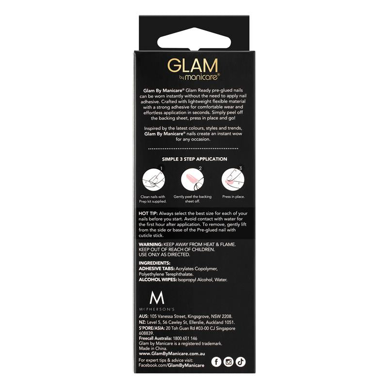 Glam By Manicare Glam Ready Pre-Glued Nails Rose Petal Jelly 30 Pieces