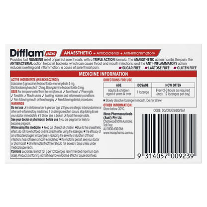 Difflam Plus Anaesthetic Sugar Free Wild Berry Lozenges - 16 Count