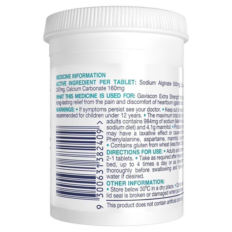 Gaviscon Extra Strength Peppermint 60 Chewable Tablets - Maximum Heartburn Relief