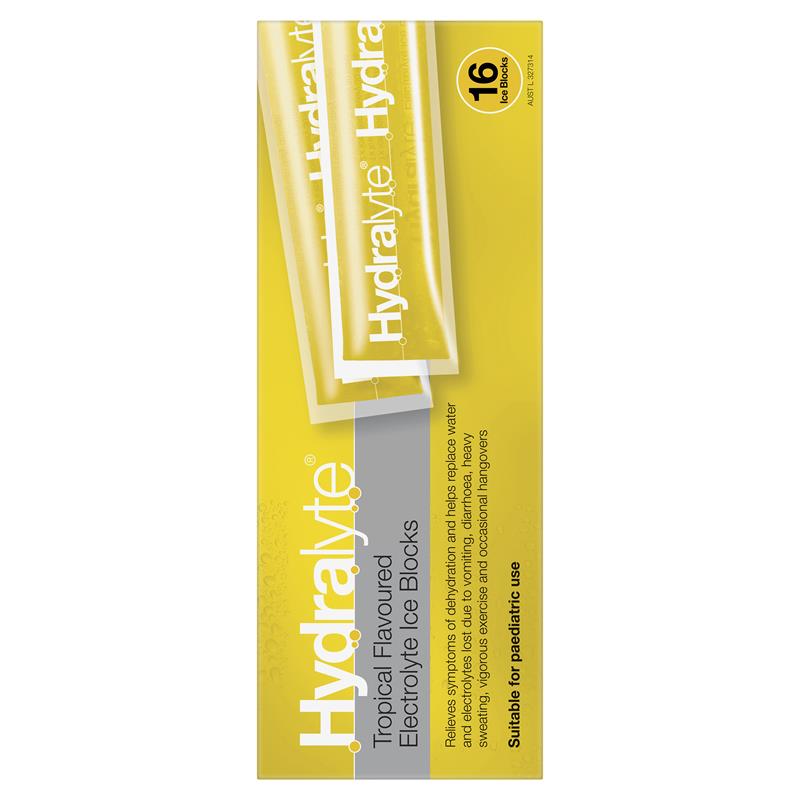 Hydralyte Electrolyte Ice Blocks - Tropical Flavor (16 x 62.5mL)
