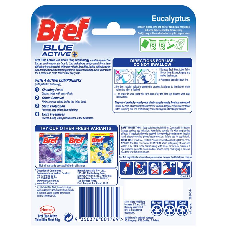Bref Blue Active Eucalyptus Toilet Block 50g - Odour Stop Technology