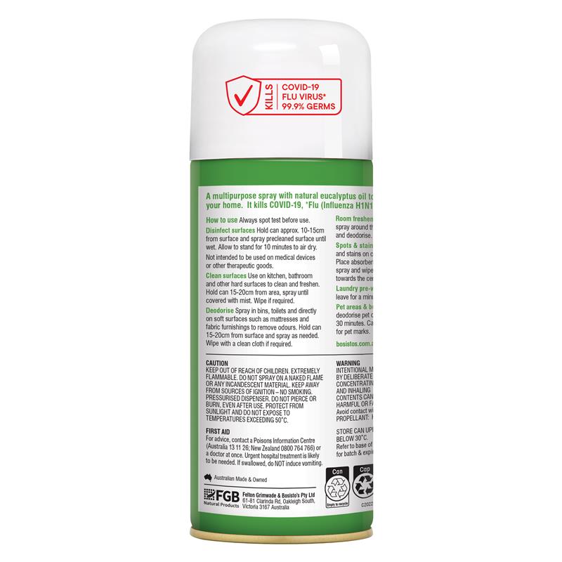 Bosisto's Eucalyptus Spray 200g - Natural Disinfectant & Deodorizer