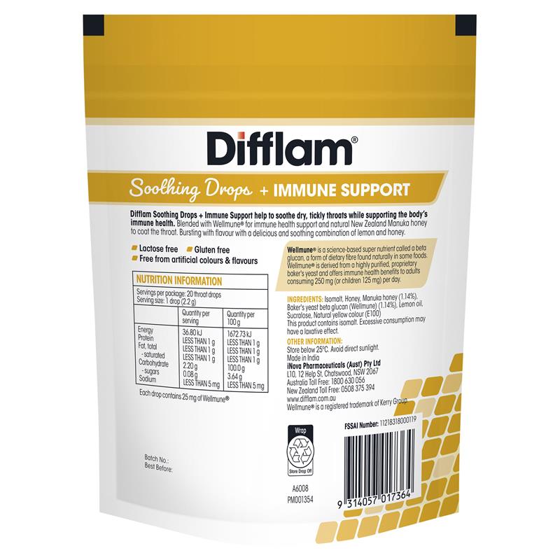 Difflam Soothing Drops with Immune Support - Honey & Lemon Flavor (20 Drops)