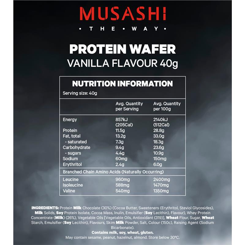 Musashi Protein Wafer Vanilla 40g - High Protein Snack for Muscle Recovery