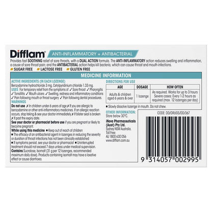 Difflam Sore Throat Lozenges - Sugar Free Honey and Lemon, 16 Count