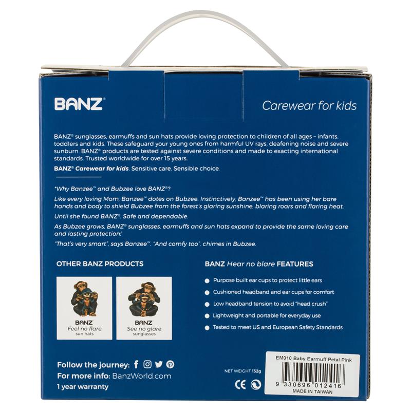 Banz Baby Hearing Protection Earmuffs - Petal Pink (3+ Months to 2 Years)