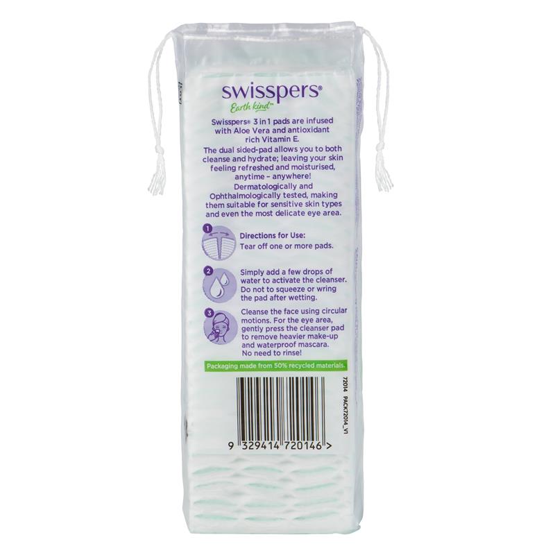 Swisspers 3in1 Aloe Vera & Vitamin E Cleanser Infused Pads - 60 Pack