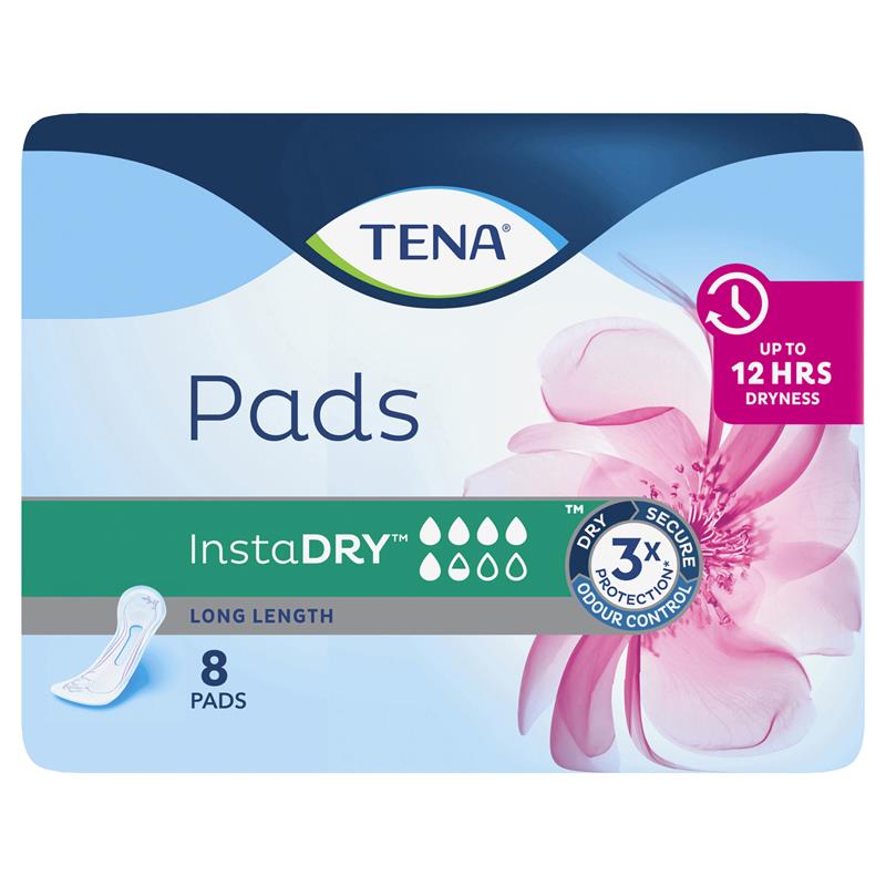 TENA InstaDRY™ Long Length Incontinence Pads, 8-Pads– Fast Absorbing Protection