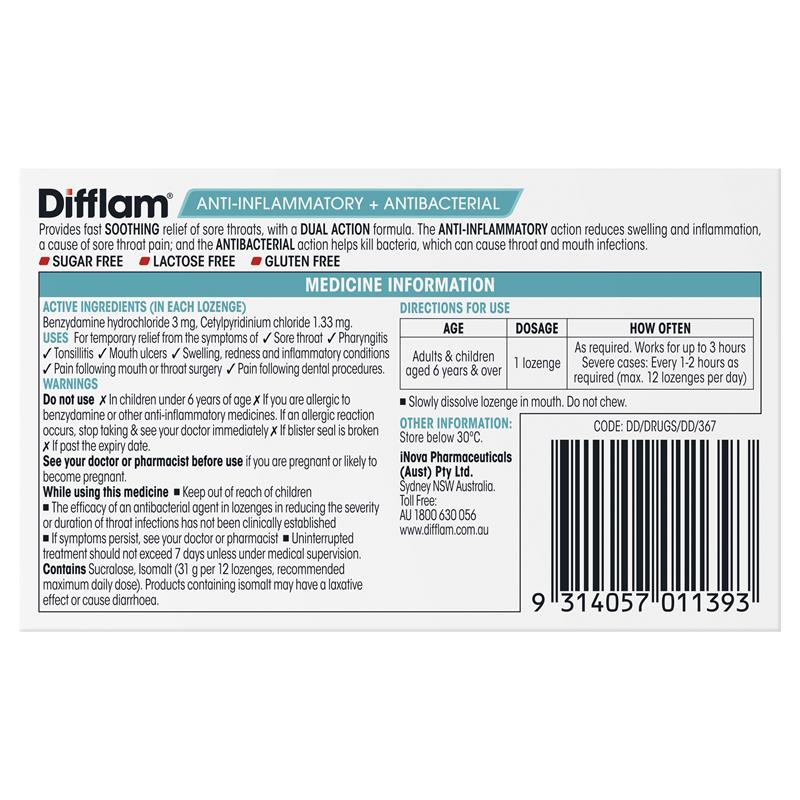 Difflam Sore Throat Sugar-Free Raspberry Lozenges - 16 Count