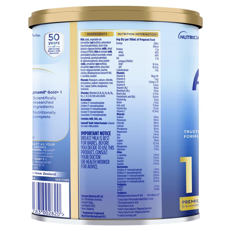 Aptamil Gold+ 1 Baby Infant Formula 900g - From Birth to 6 Months
